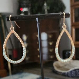 Gold Tone & Light Blue Teardrop Earrings